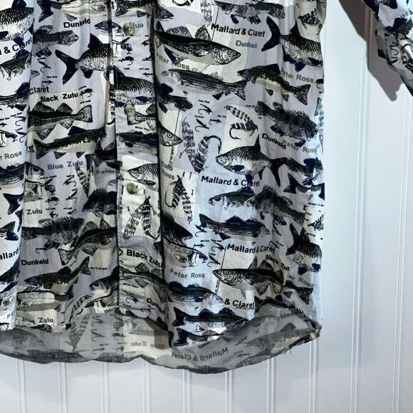 Columbia Oxford Shirt Men Large Multicolor Fish Print Short Sleeve Pocket Cotton - Picture 4 of 10